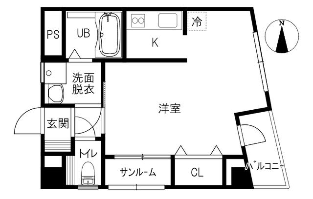 ヌーベル田上(1K/2階)の間取り写真