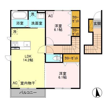 リオ グラシア A(2LDK/2階)の間取り写真