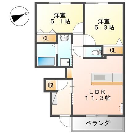 ブリリアント(2LDK/1階)の間取り写真