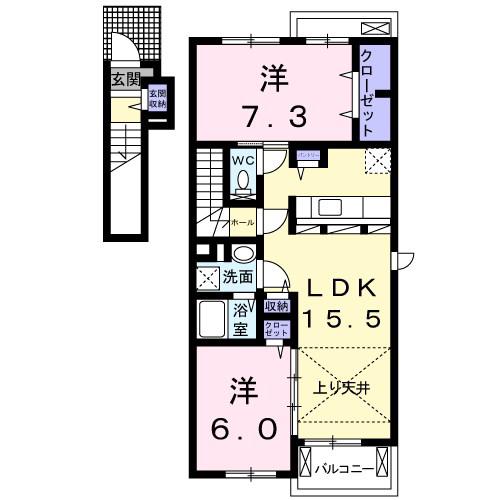 ロンフィト(2LDK/2階)の間取り写真
