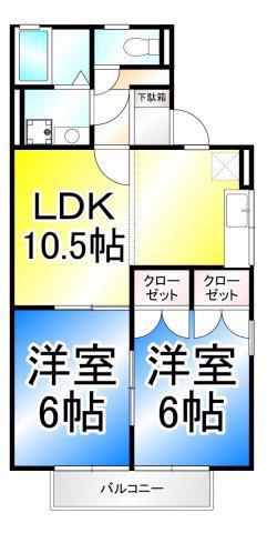 エクシード(2LDK/2階)の間取り写真