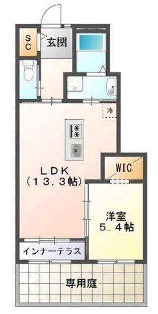 ヴァレッタI(1LDK/1階)の間取り写真