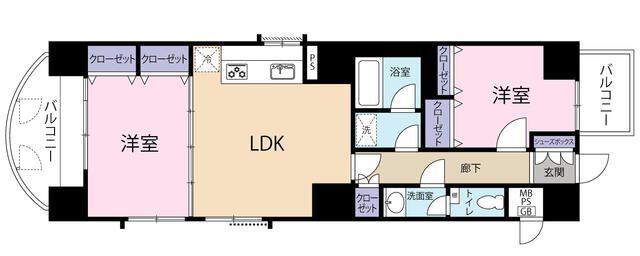 朝日プラザ立町II(2LDK/7階)の間取り写真