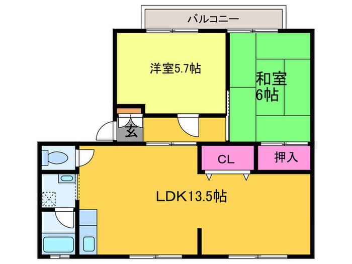 灰塚パ-クサイドビレッジ北棟(2LDK/2階)の間取り写真