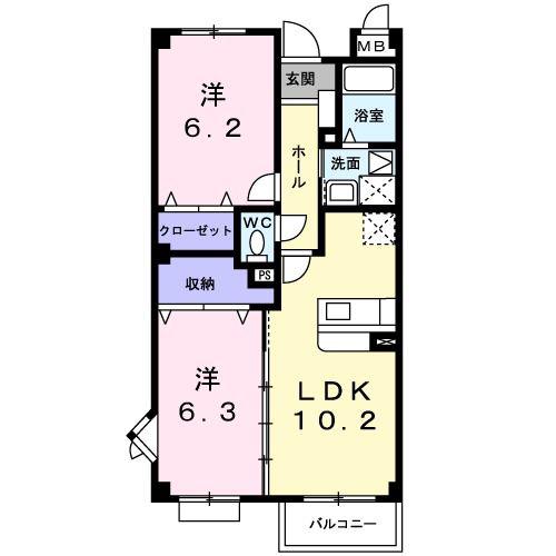 レジデンスせんゆう(2LDK/2階)の間取り写真