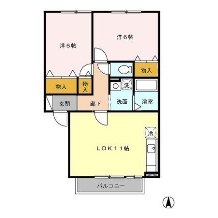 コンフォルターブル(2LDK/2階)の間取り写真