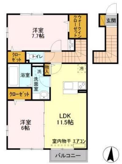 サンハイム藤B棟(2LDK/2階)の間取り写真