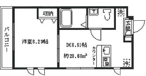 ハウスポート信濃町(1DK/2階)の間取り写真