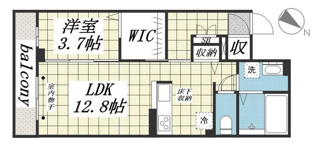 ウイングガーデンA棟(1LDK/1階)の間取り写真