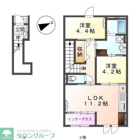 綾瀬市吉岡東アパート(2LDK/2階)の間取り写真