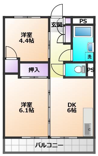 ビレッジハウス向台タワー1号棟(2DK/7階)の間取り写真