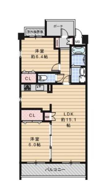 シャルマンフジリッツ谷II番館(2LDK/11階)の間取り写真