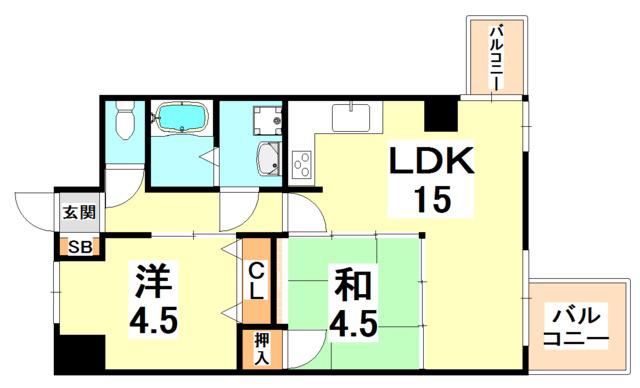 グランドプラザ王子公園(2LDK/1階)の間取り写真