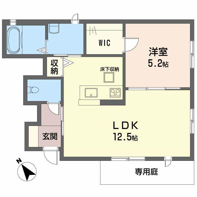 カルムステージB棟(1LDK/1階)の間取り写真