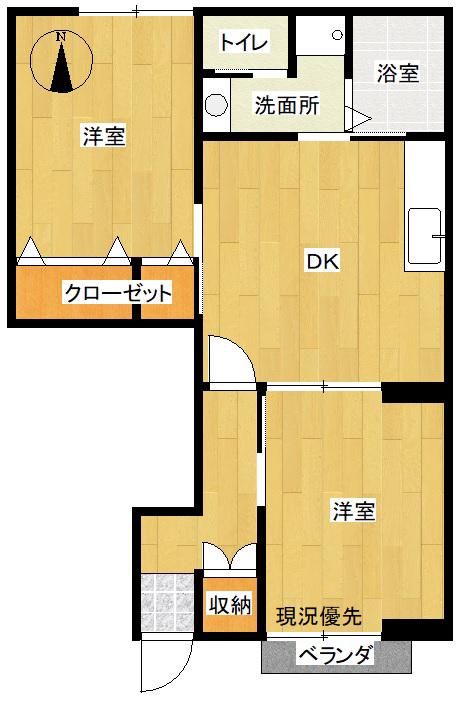 プリムローズII(2DK/1階)の間取り写真
