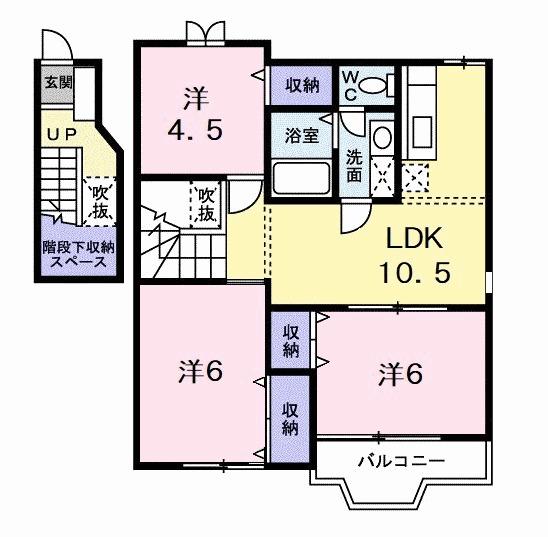 アムール・ハザカC(3LDK/2階)の間取り写真
