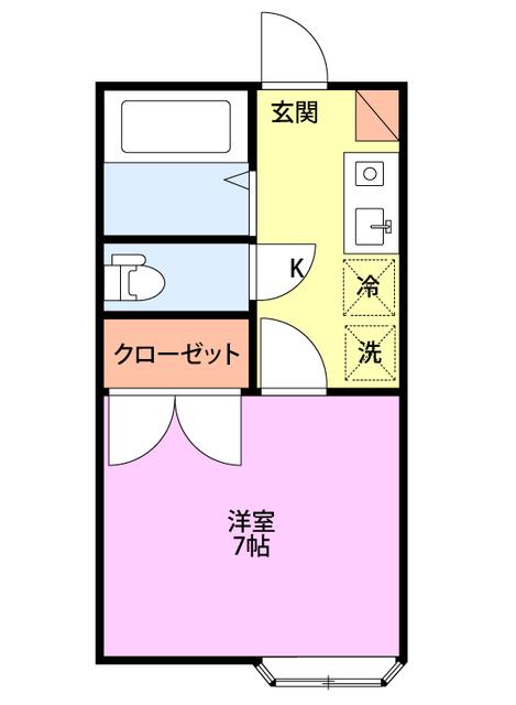 ヒルサイドハイツB棟(1K/2階)の間取り写真