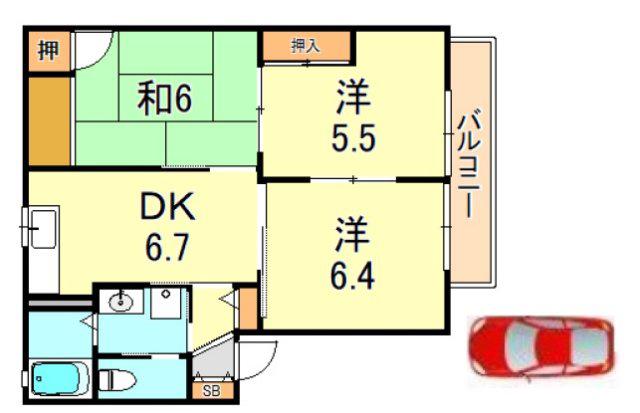 グリーンハイツ橘C棟(3DK/1階)の間取り写真