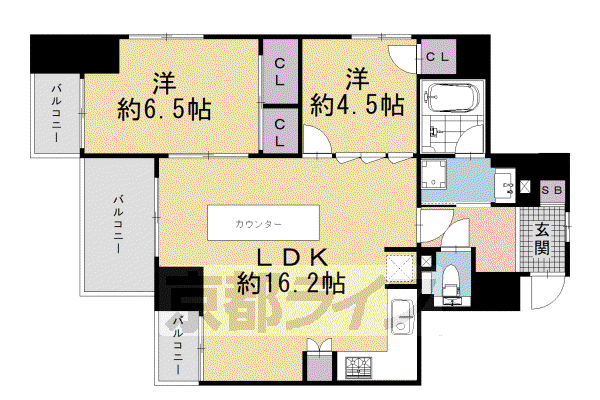 レジオン四条堀川(2LDK/4階)の間取り写真