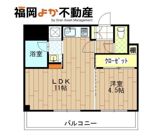 エステート博多駅南ハウス(1LDK/9階)の間取り写真