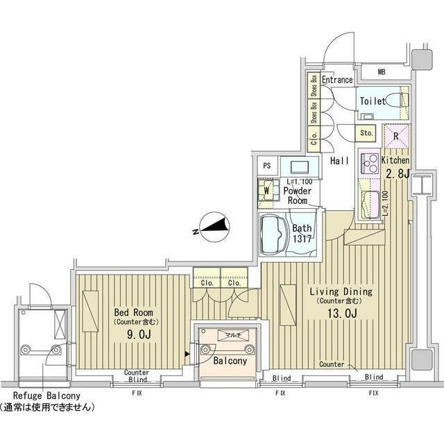 パークアクシス御成門(1LDK/16階)の間取り写真