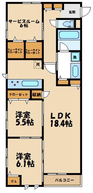 BLISSMIYAMEDAIRA ブリス宮前平(2SLDK/3階)の間取り写真