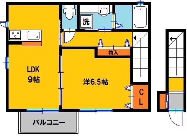 ヒルサイドスクウェアB(1LDK/2階)の間取り写真