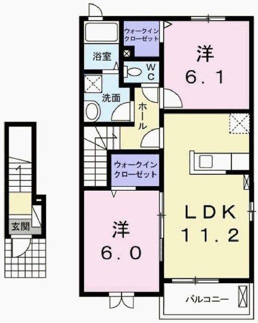 アルベロ・アズーリ(2LDK/2階)の間取り写真