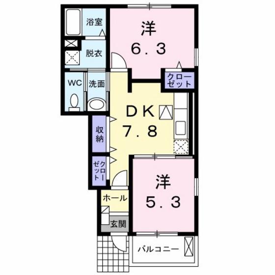サニーブリーズ五日市観音(2DK/1階)の間取り写真