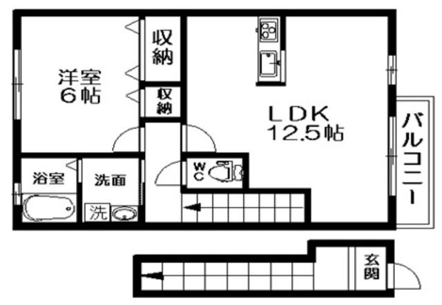 サンガーデン一橋C棟(1LDK/2階)の間取り写真