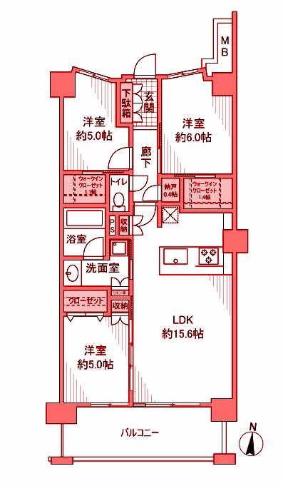 ヴェレーナシティ横浜根岸ザ・フロント(3LDK/3階)の間取り写真