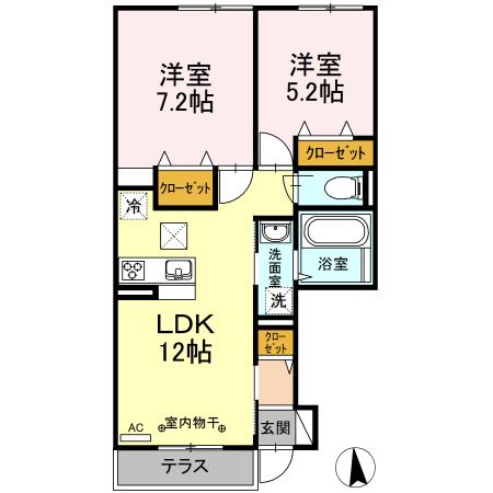 ブリーズコースト大磯(2LDK/1階)の間取り写真