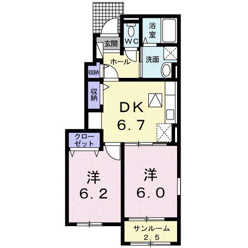 VILLA AIRY城南(2DK/1階)の間取り写真