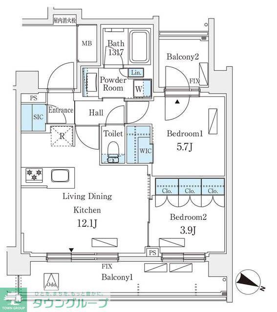 シーズンフラッツ町屋(2LDK/5階)の間取り写真
