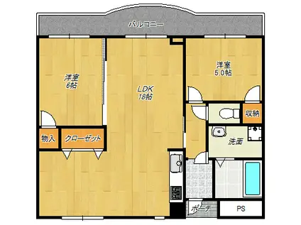 メゾン甚平(2LDK/4階)の間取り写真
