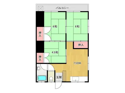 館コーポ(3DK/2階)の間取り写真