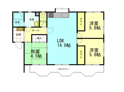 第2シャトーナツヤマ(3LDK/2階)の間取り写真