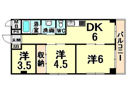 塚口レジデンス(3DK/4階)の間取り写真
