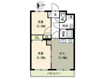 グランヴィア(2DK/2階)の間取り写真