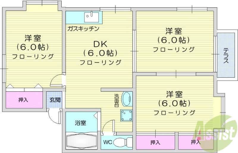 アネックス南光台(3DK/1階)の間取り写真