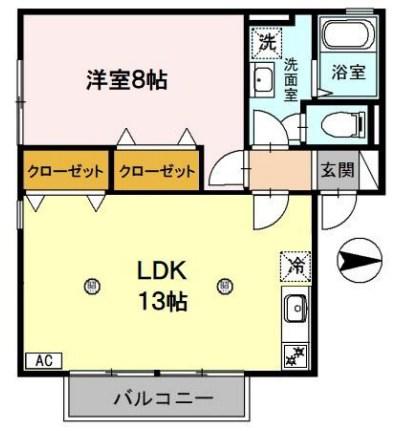 ユウハイツ・山崎(1LDK/2階)の間取り写真
