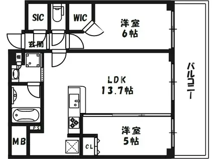 シティタワー東梅田パークフロント(2LDK/12階)の間取り写真