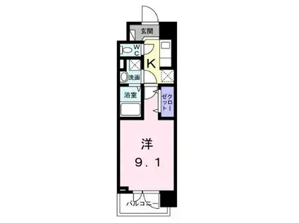 スアヴィス平塚宝町(1K/9階)の間取り写真