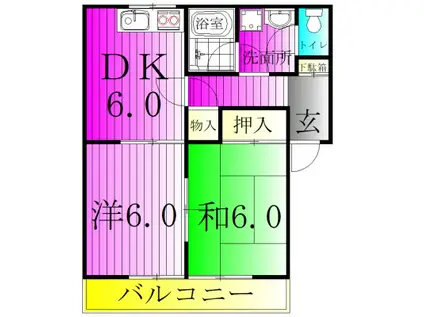 ピアコートC棟(2DK/1階)の間取り写真