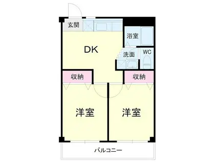 フォレストコート磐田(2DK/1階)の間取り写真
