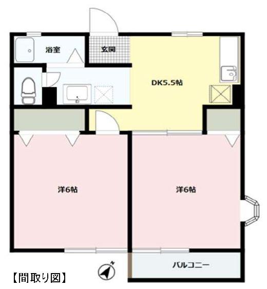 リスドーレ山手六番館(2DK/2階)の間取り写真