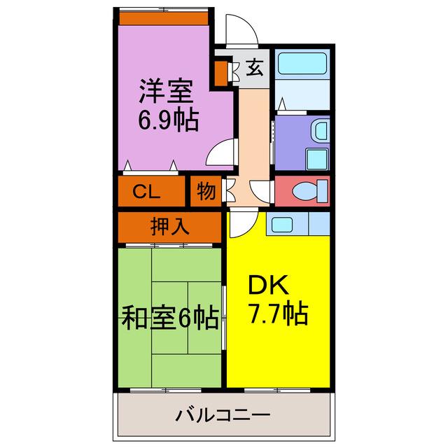 サンワプラザ福崎III(2DK/2階)の間取り写真