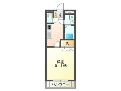 マリンガーデン(1K/1階)の間取り写真