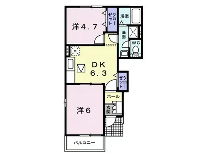 フランメゾンII(2DK/1階)の間取り写真