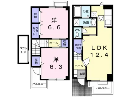 ヴィラ フルールII(2LDK/1階)の間取り写真